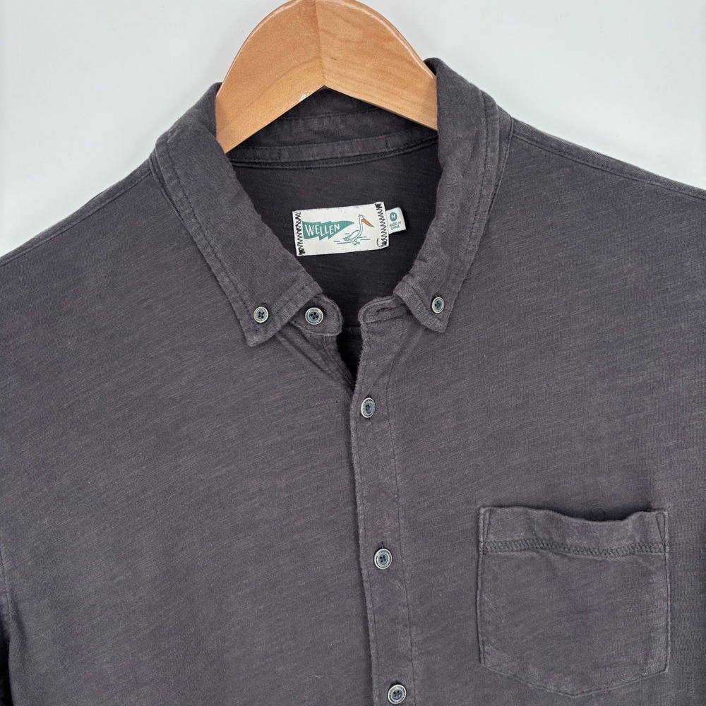 Wellen Button Down Shirt Mens M Dark Brown Slub Cotton Long Sleeve Huckberry